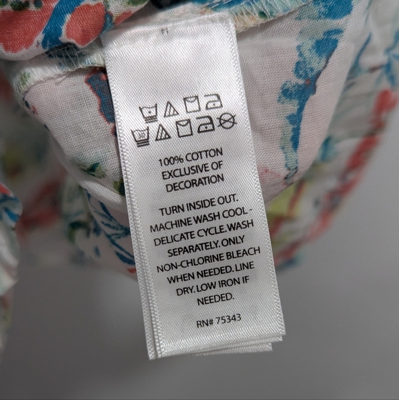 NWT Sigrid Olsen Blouse Beach Print V Neck Embroidery 100% Cotton Summer, Small - Picture 4 of 5